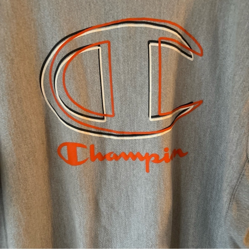 Champion Gray Crewneck Sweater with Orange Logo - Picture 3 of 9